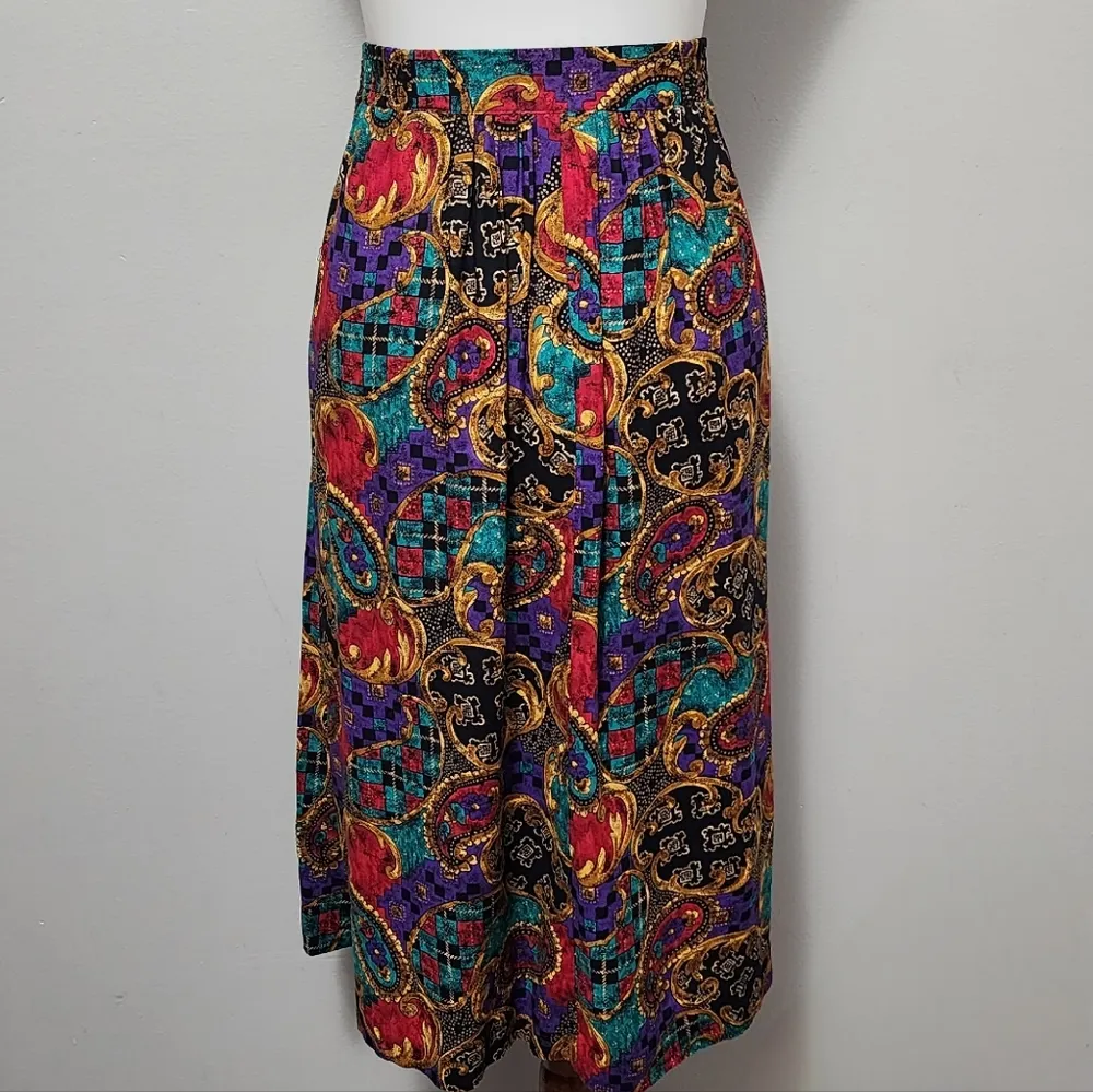 Diversity jeweltone paisley pleated button side midi skirt size 6 - Image 4