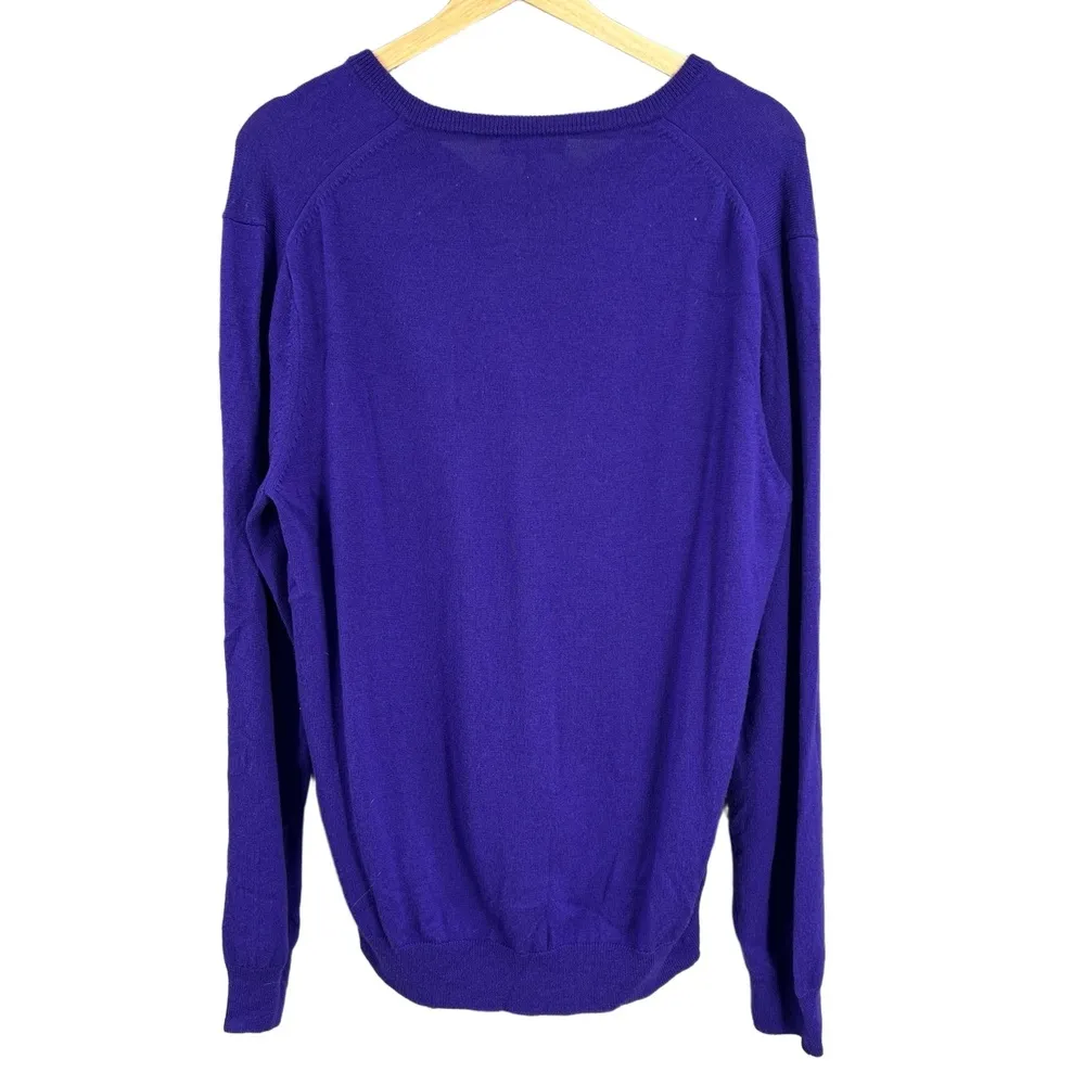 J Crew Italian Merino Wool Sweater Purple Vneck Long Sleeve Mens Size Large - Image 2