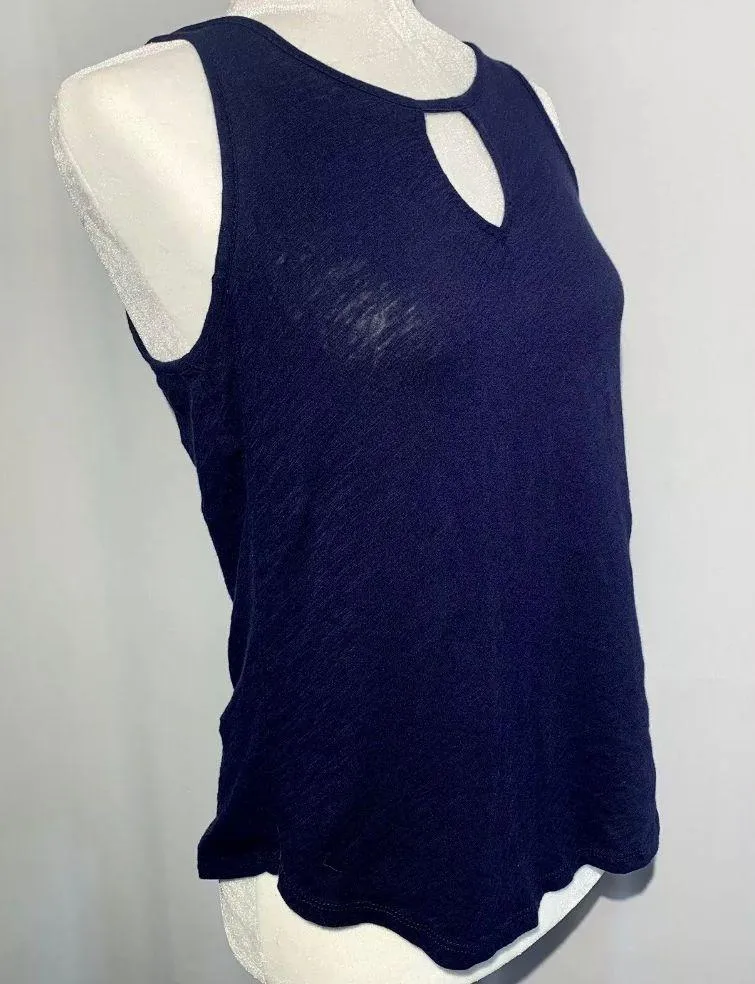 New York & Company Soho Jeans Navy Tank Top with Keyhole Accent, Small - Image 2