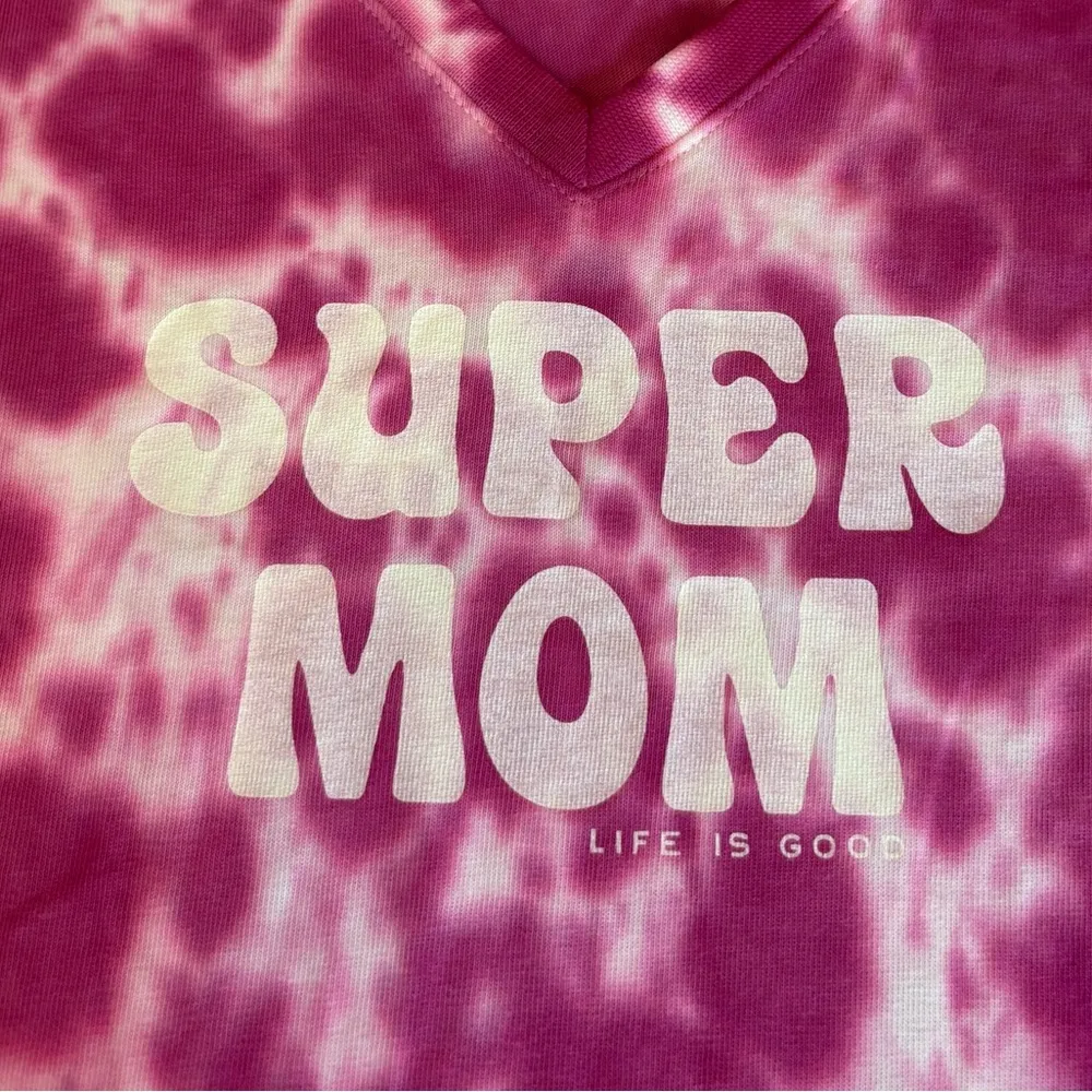 Life Is Good Pink Tie Dye Super Mom Crusher Tee Short Sleeve Womens Medium NEW - Image 9