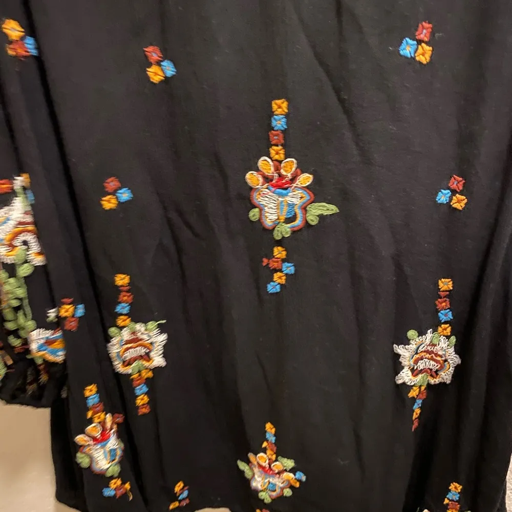 Free People Black Oxford Embroidered Long Sleeve Mini Dress Size XS - Image 4