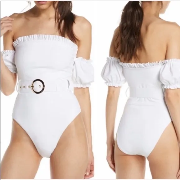 Something Navy one piece off shoulder swimsuit - Image 2