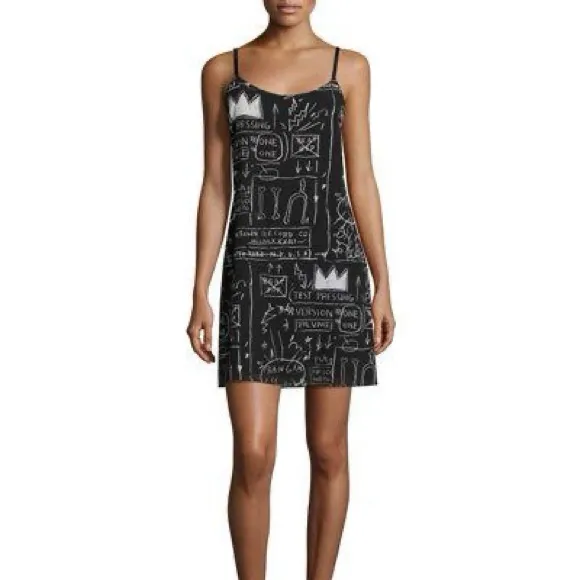Alice + Olivia x Basquiat Beat Bop Silk Mini Dress Black *Size Small* - Image 10