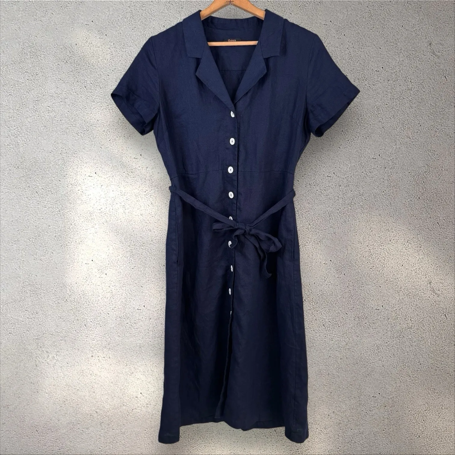 Quince Women's 100% European Linen Button Front Midi Dress Navy‎ Blue Sz Medium - Image 4