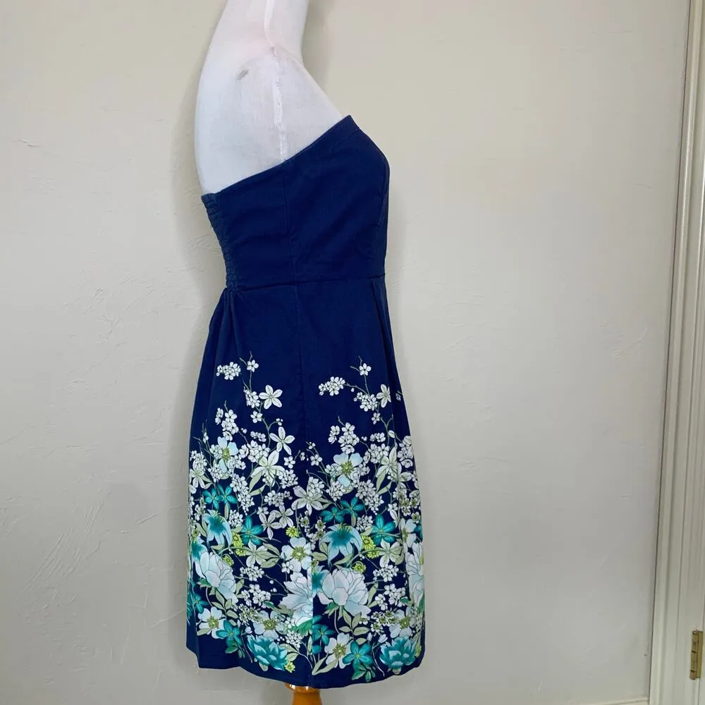 Old Navy Blue White Green Floral Strapless Dress Sz 6 - Image 4