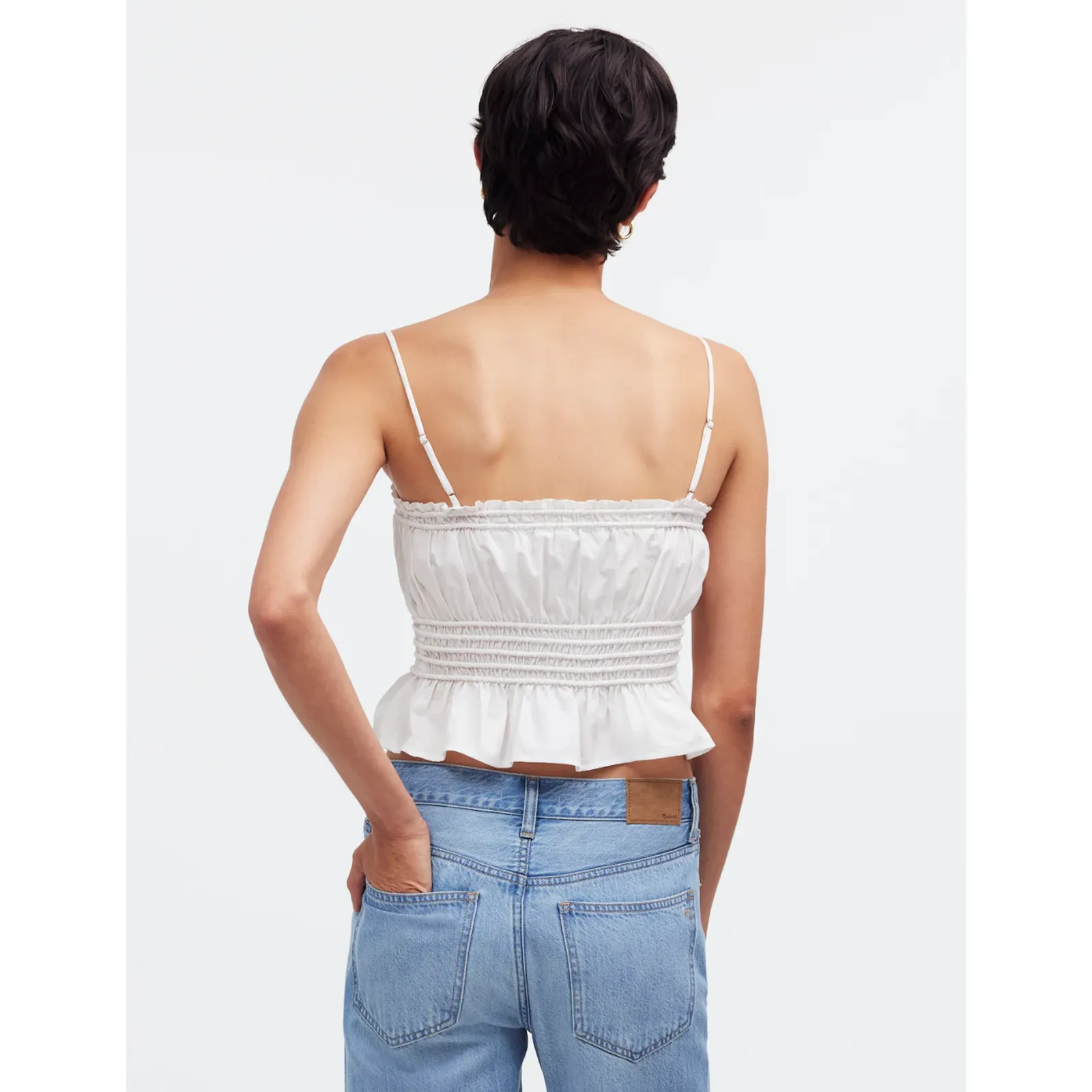 Madewell Smocked Button Front Top Poplin Cotton Eyelet White Stretch Medium NWT - Image 3