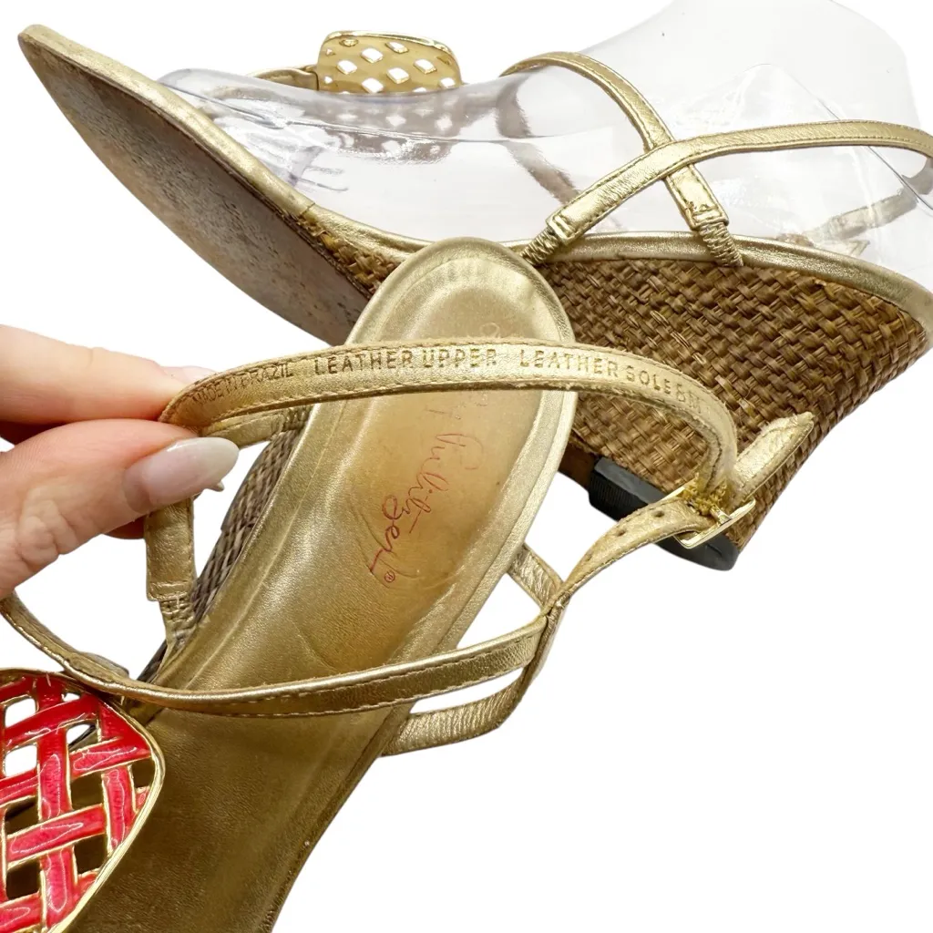 Lilly Pulitzer Gold Woven Wedge Sandals Size 8 - Image 7
