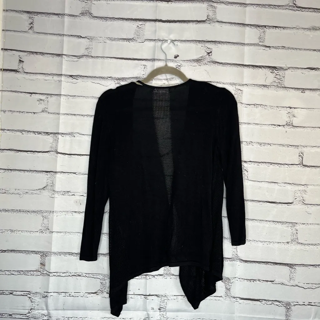 August Silk Black Cardigan Sweater with Waterfall Open Front Sz S Lightweight - Image 7