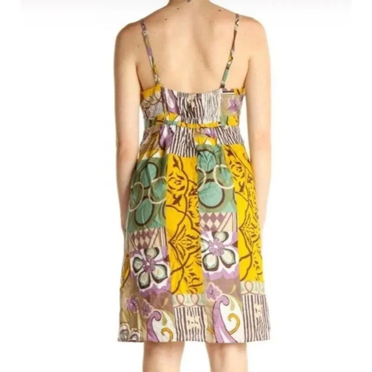 CAbi‎ #107 Patchwork Print Dress Beaded Neckline Sleeveless Casual Colorful Sz 8 - Image 2