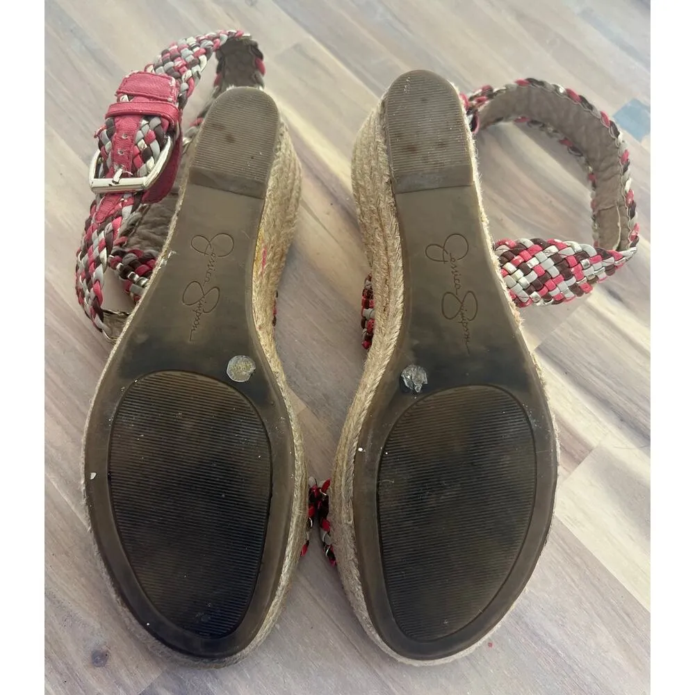 Jessica Simpson Women's Leila Pink Brown Gold Espadrille Wedge Sandals Size 8.5 - Image 8