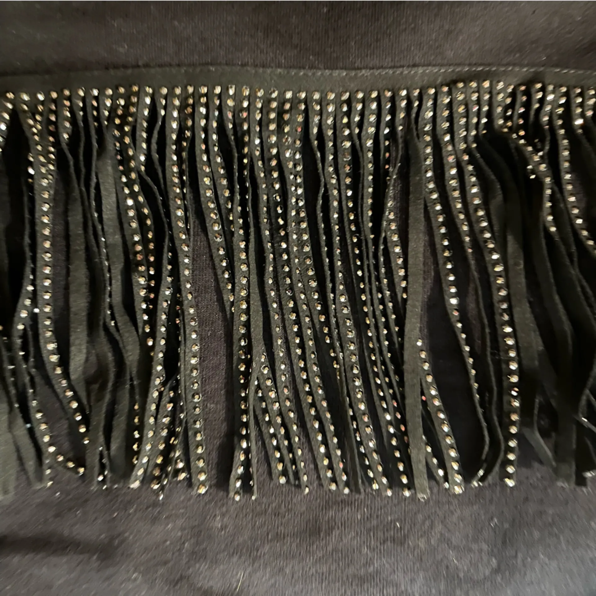 F21 Fringed Cropped Black Sweatshirt Size Medium - Image 2