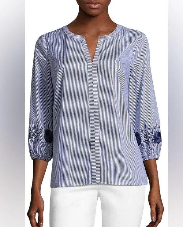 Liz Claiborne 3/4 Sleeve Embroidered Stripe Top XL - Image 11