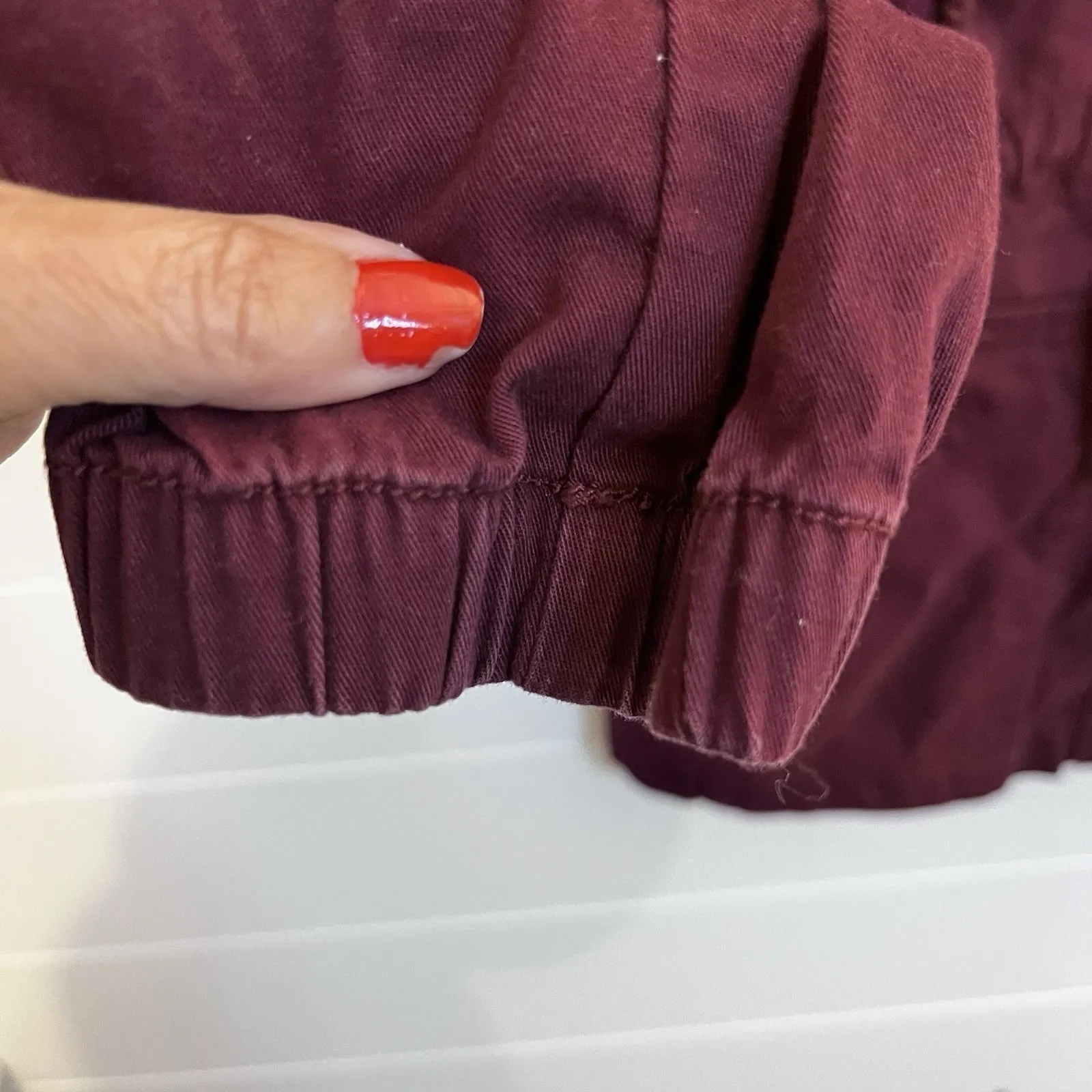 Loft Maroon Cotton Blend Hooded Utility Jacket Size Medium Pockets Neutral - Image 6