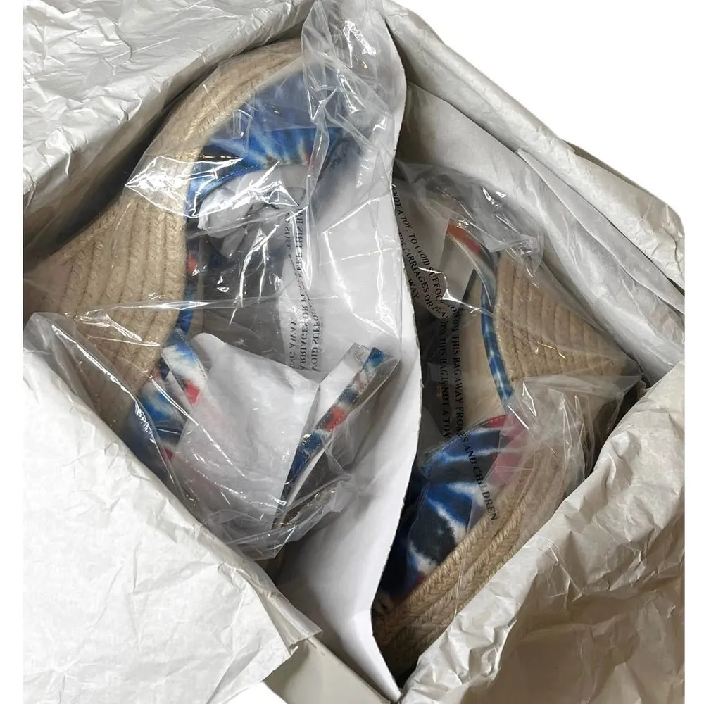 Marc Fisher Teelan Canvas Tie Dye SHOES 9W Ankle Strap Espadrille Wedge SANDALS - Image 5