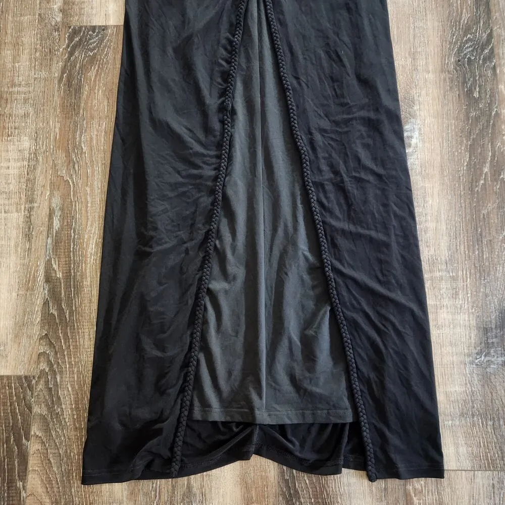 Retrofete Black Strapless Maxi Dress XS? Braided Hems Sample Thigh High Slit - Image 4