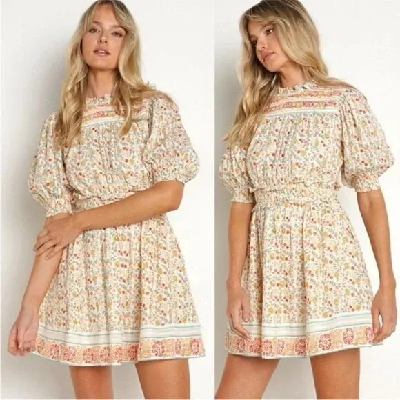 NWOT Cleobella Dallas Floral Mini Dress Carnation Medium Organic Cotton - Image 6