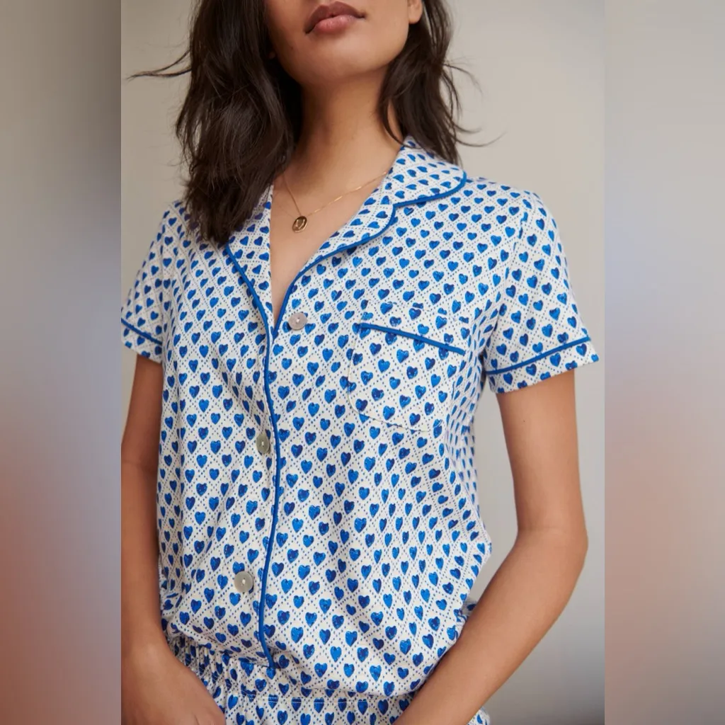 Roller Rabbit Blue Quilted Hearts Earth Day Polo Pajama Set Cotton Large Rare - Image 3