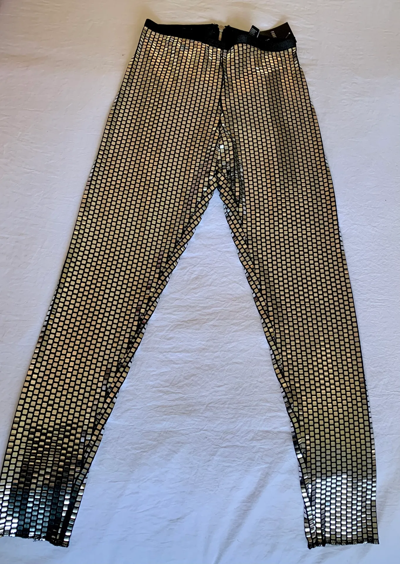 Forever 21 Black & Silver Metallic Skinny Leggings  - Image 3