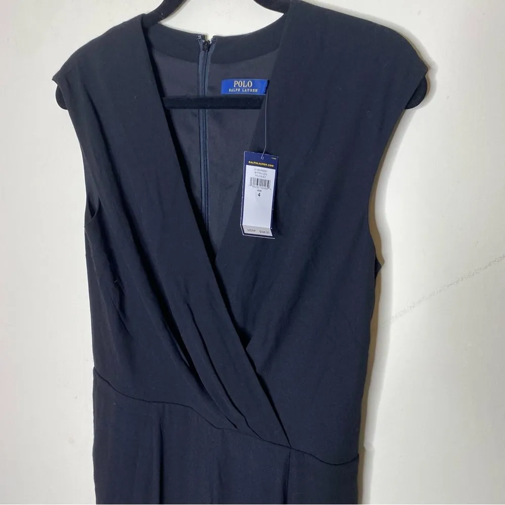 Polo Ralph Lauren Black Jumpsuit Cap Sleeve VNeck Womens Size 4 NWT Retail $398 - Image 3