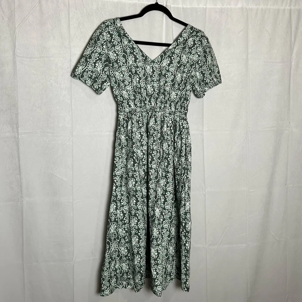 NWT J.Crew Factory Green Cotton Poplin Double V Neck Midi Dress Size 2P - Image 5