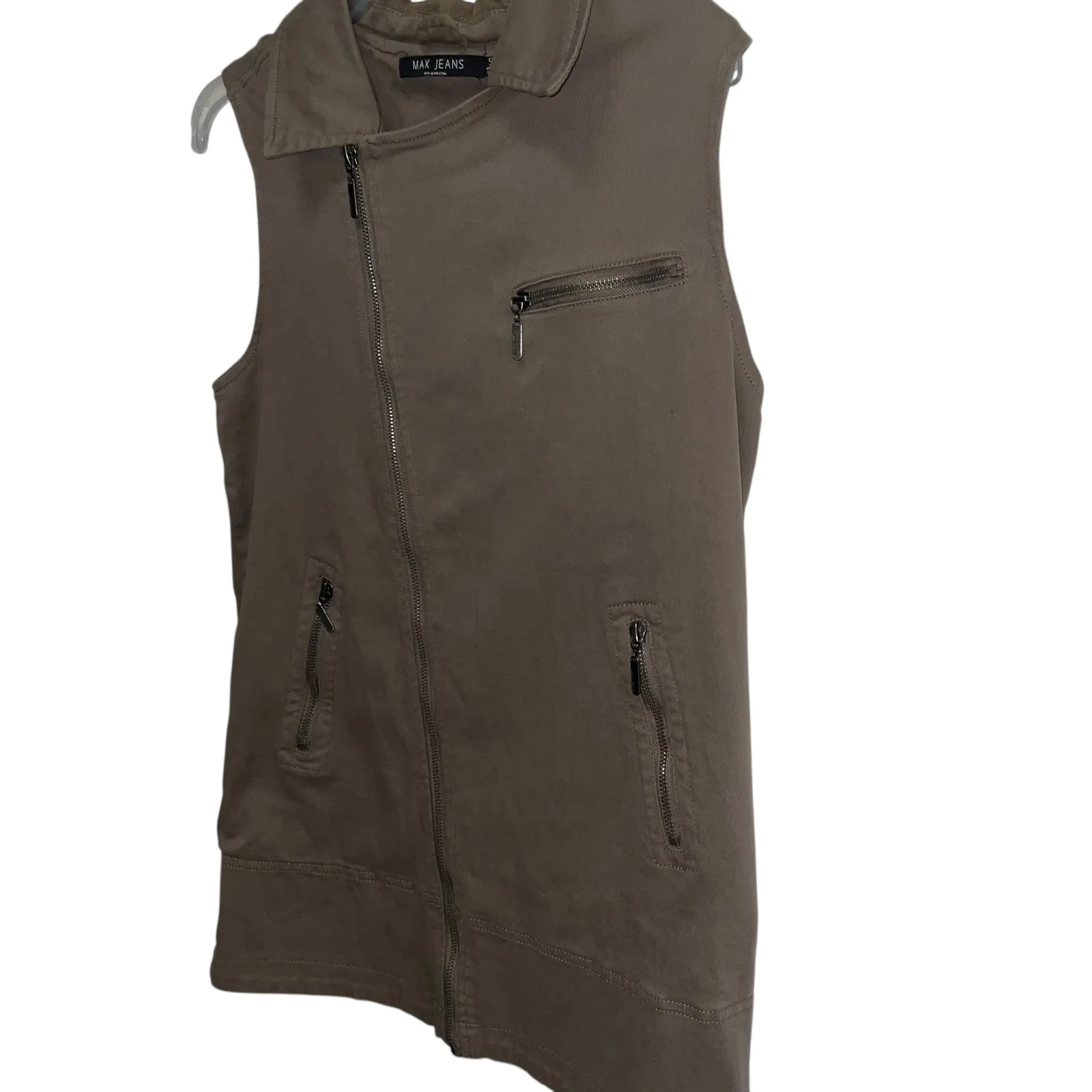 MAX JEANS Women Brown Moto Style Sleeveless Zipper Vest Size S - Image 2