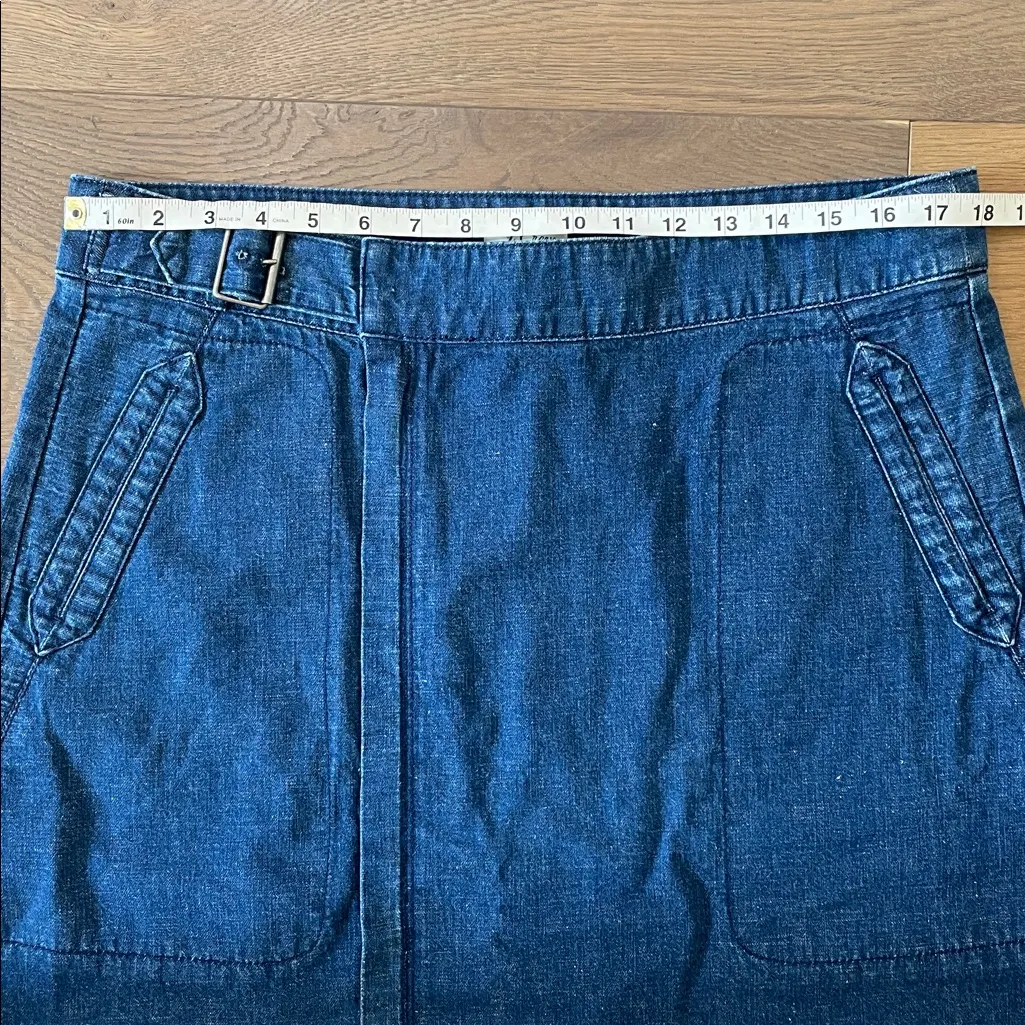 J. Crew A-Line Zip Front Buckle Midi Long Denim Jean Skirt Cotton Linen Blend 14 - Image 3
