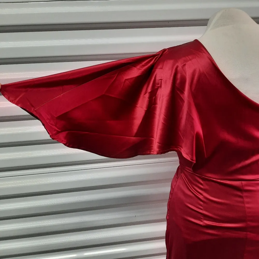 Lyaner Dress Women's Small One Shoulder Satin Faux Wrap Mini Party - Image 9