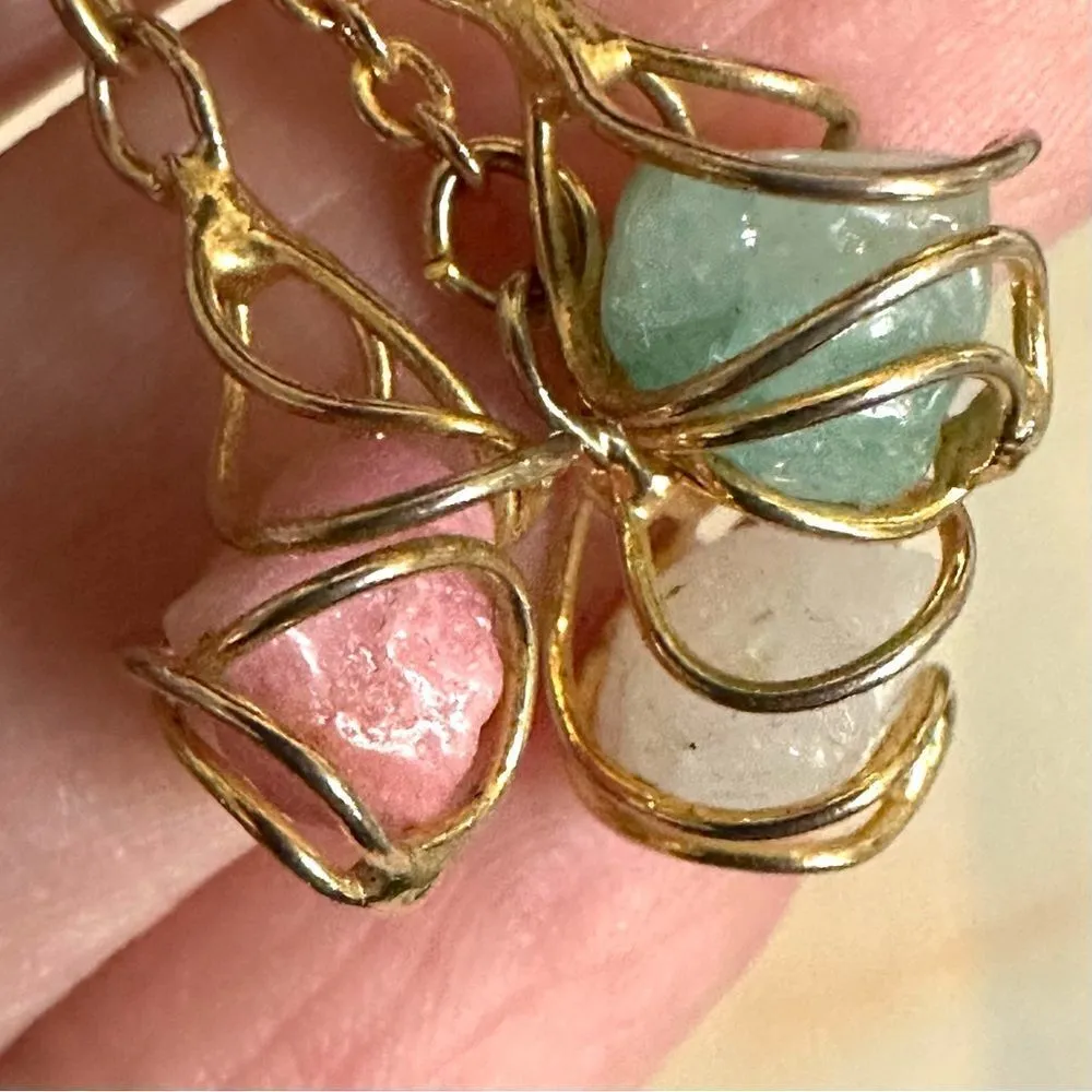 Gold tone chain Quartz post drop earrings - Image 3