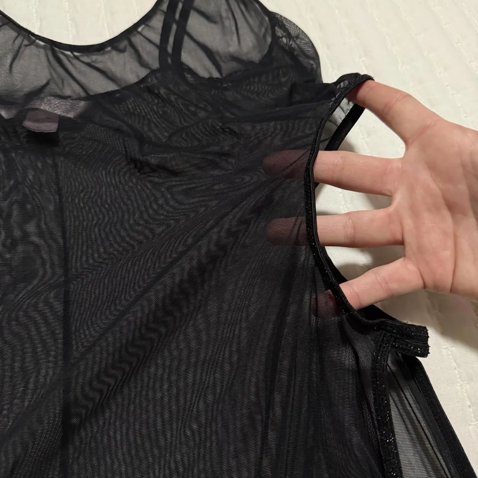 Victoria's Secret Bead Sequin Black Mesh Slip Side Cutout Sheer Lingerie Medium - Image 8