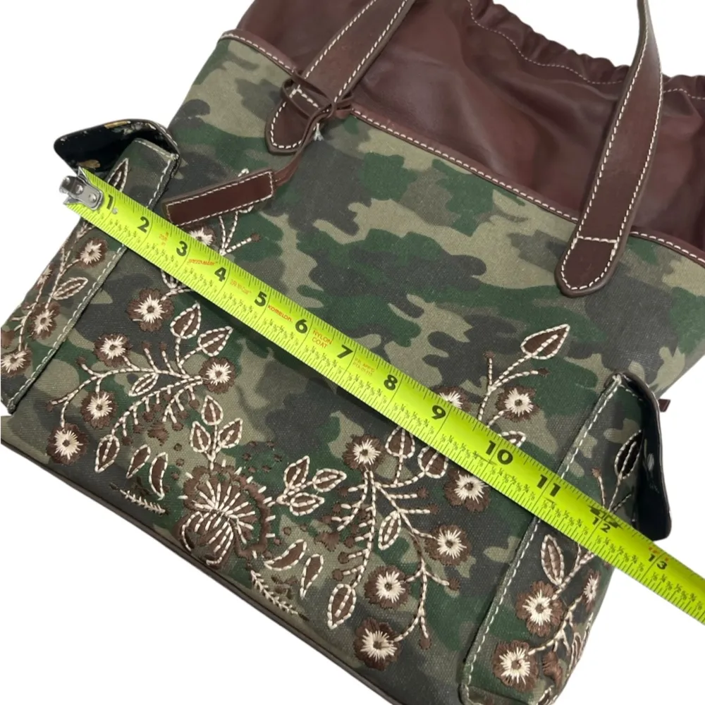 Nocona Satchel Camo Style Flower Embroidered Concealed Carry Drawstring Purse Brown - Image 14