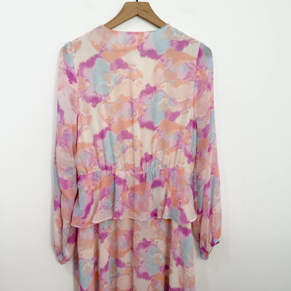 Buddy Love Eden Dazed Maxi Dress Long Sleeve size Large Pink Blue - Image 5