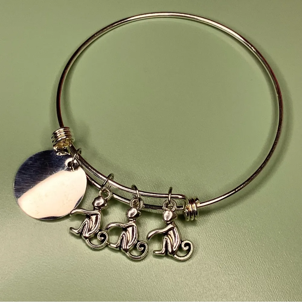 Handmade Not My Circus Not My Monkeys Charm Bangle Bracelet Silver - Image 3