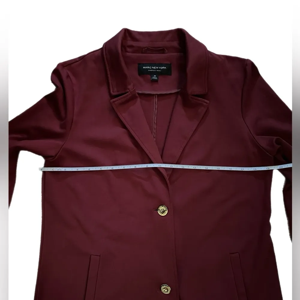 Andrew Marc Maroon‎ Longline Blazer Coat Gold Button Classic Jacket Size M - Image 8