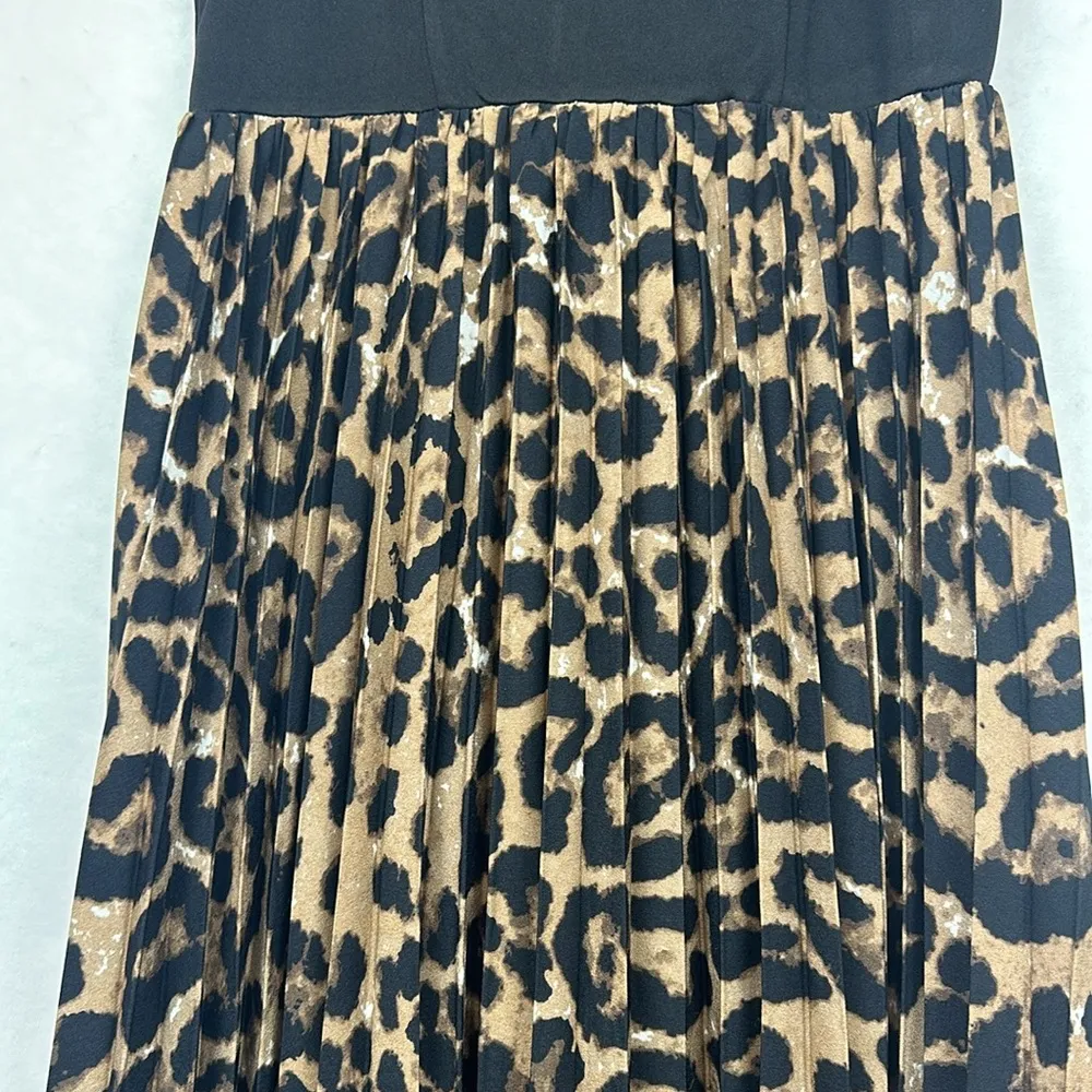 Maxi Dress Leopard Print Pleated Hem Dress Scoop Neck Spaghetti strap Sz M Multiple Size M - Image 6