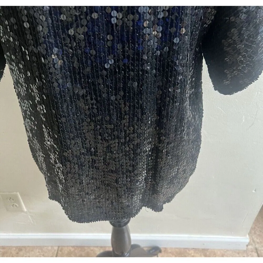 Vintage Joseph Le Bon 100% Black Sequin Top Short Sleeve Party Cocktail Size M Size M - Image 7