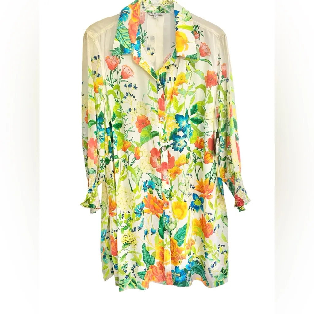 John Mark Floral Satin Dress Shirt/ Tunic Long Sleeve Size L NWT Green Size L - Image 3