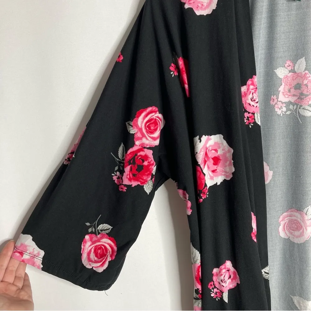 Laura Ashley Open Robe Black Pink Cabbage Rose Floral Size Large - Image 3