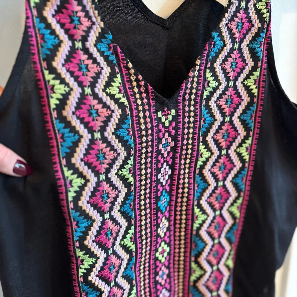 Savanna Jane the Bella Horatio Ribbon Tie Linen Blend Embroidered Tank Women's S Pink - Image 4