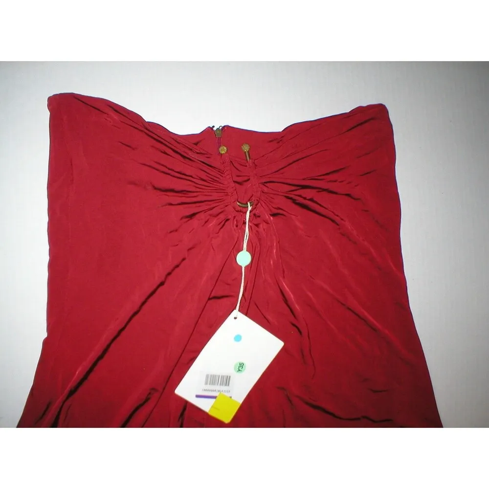 New Womens Designer Just Cavalli Italy Viscose Red Skirt 48 12 Metal Logo Accent - Image 3