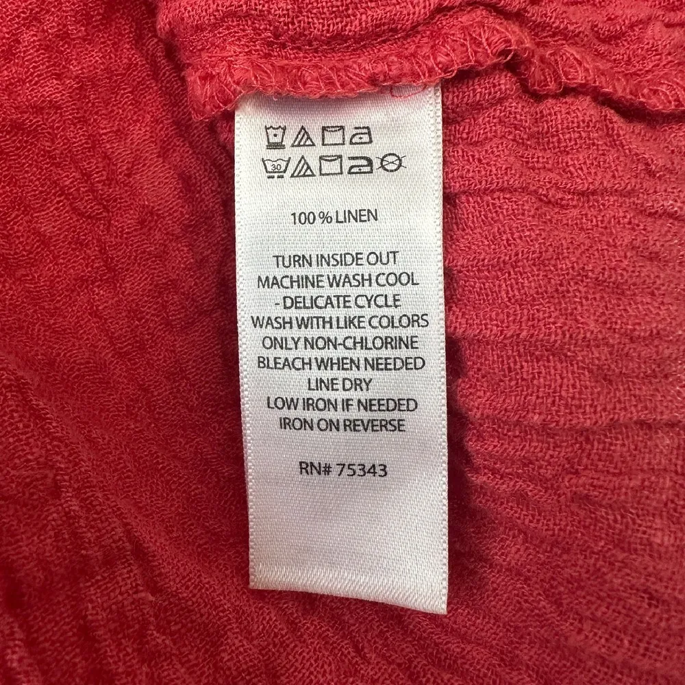 Tahari 100% Linen Button Up Top European Flax Long Sleeve Coral Red Women Medium - Image 6