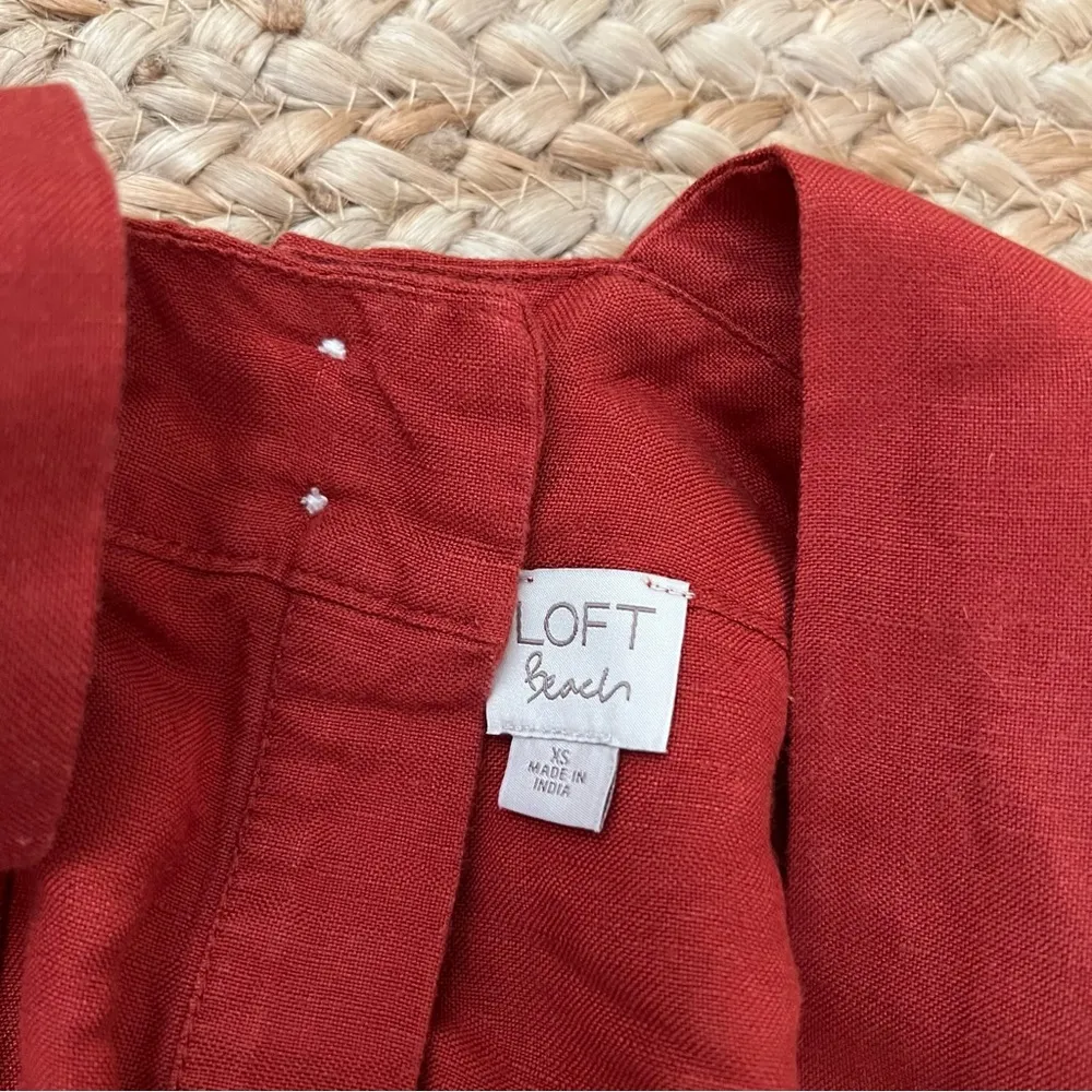 Beach Dark Rust Orange High Neck Halter Linen Blend Romper - Image 3