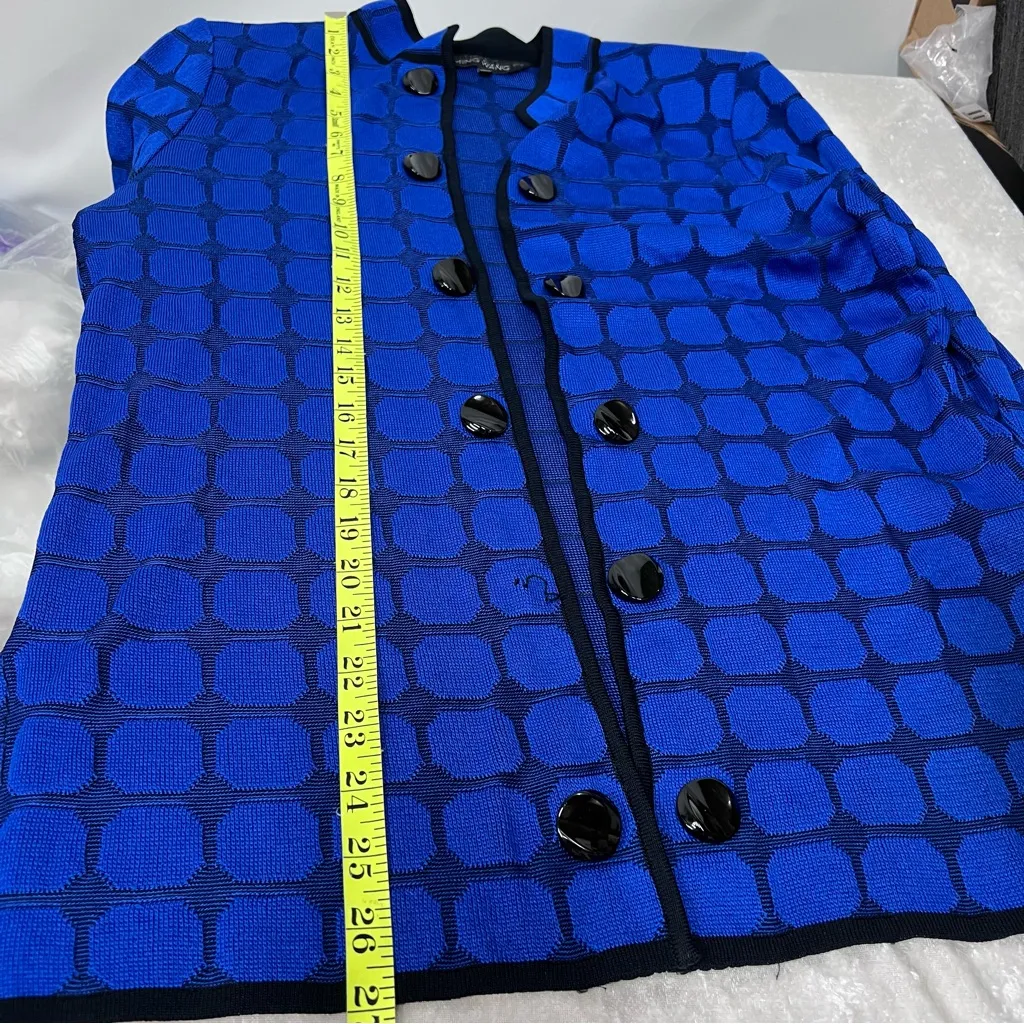 Ming Wang S Royal Blue Geometric Women's Blazer grid knit ONE BUTTON MISSING - Image 12
