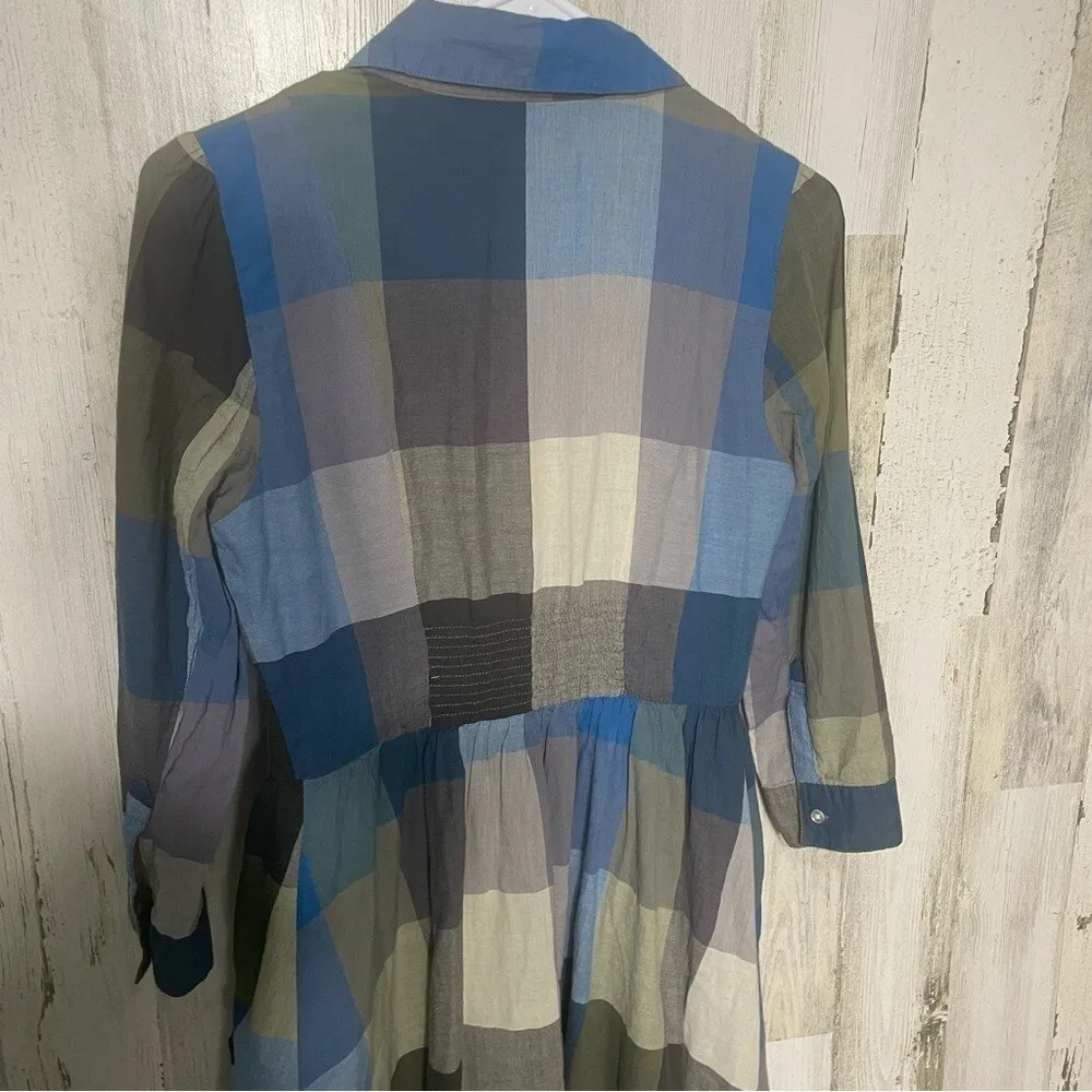 Anthropologie Moulinette Souers‎ Reed Plaid Shirt Dress Size 2 Cotton Pockets - Image 7