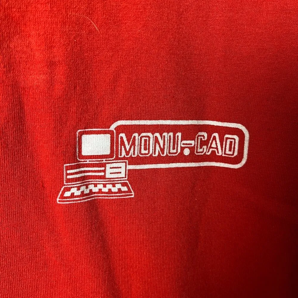 Vintage 90s Monu-Cad Computer T-Shirt Red Large Graphic Tee USA 50/50 Unisex - Image 16