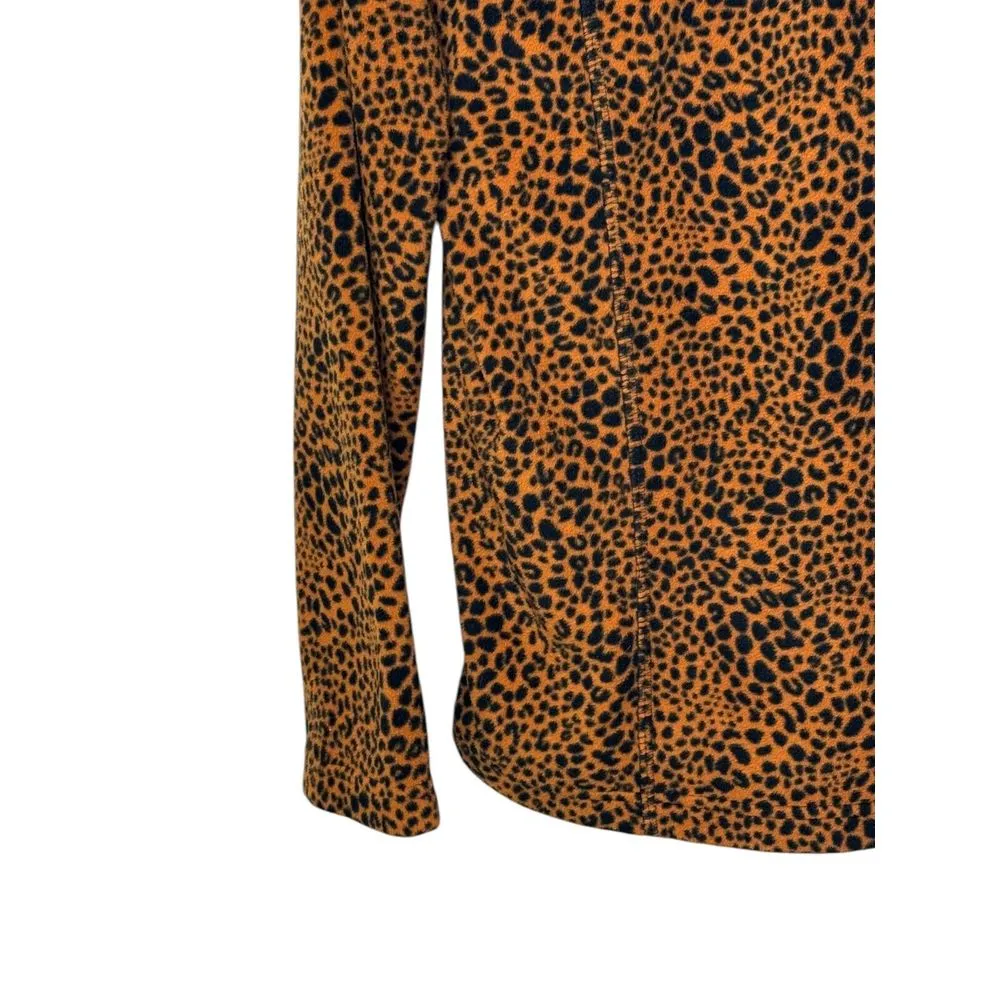 Lands' End Women Jacket Fleece Quarter Zip Leopard Pullover Burnt Caramel Medium - Image 9