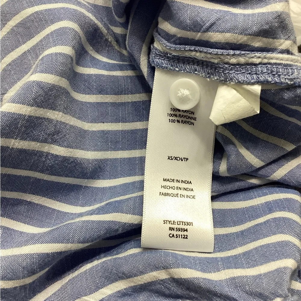 Beachlunchlounge Collection Button Up Shirt Blue White Striped Long Sleeve - Image 5