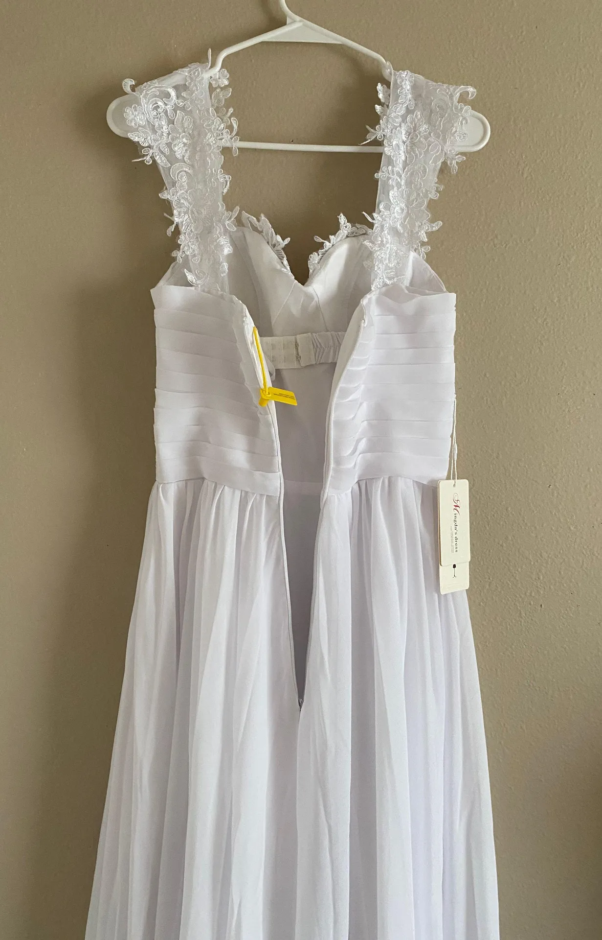 Mingda White Lace Floral Off The Shoulder Wedding Dress Size 6 - Image 14