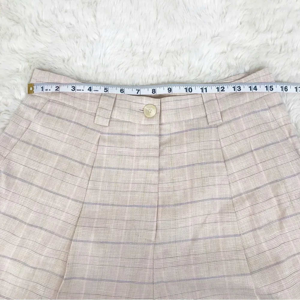 RAILS Ilena Linen Trouser Shorts High Waist Sand Check‎ Cream Plaid Size 12 New - Image 15