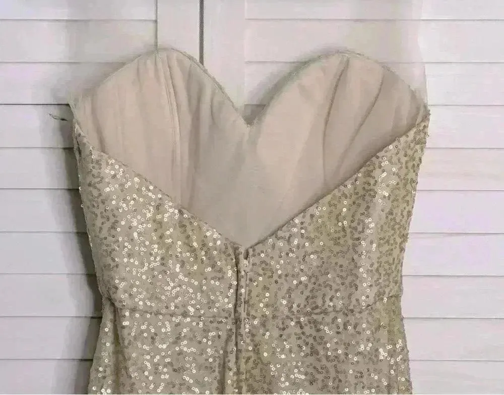 MoriLee Gold Sequin Gown
Sweetheart Neckline Illusion Size 6 - Image 4