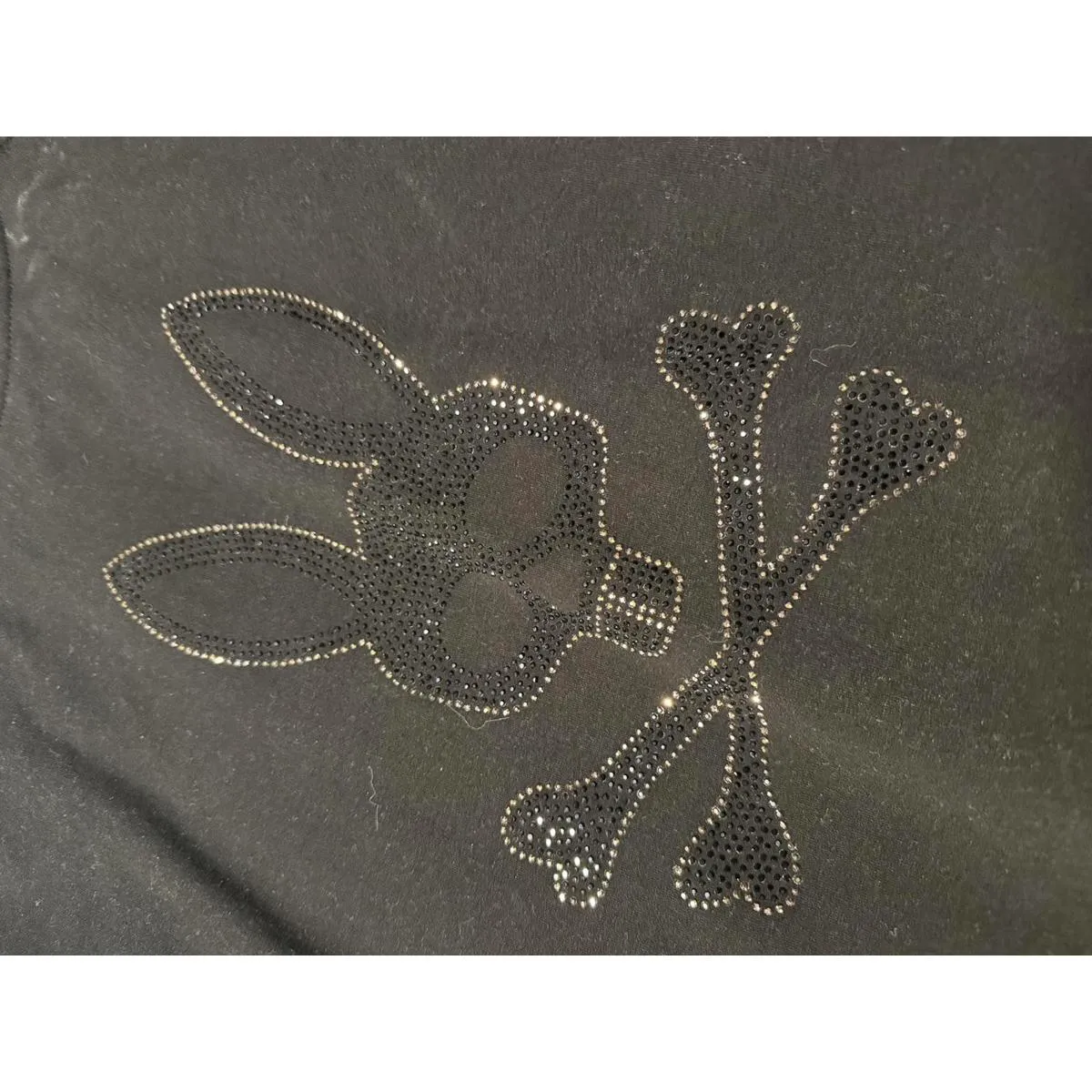 Black Women's Sweatshirt with Rhinestone Bunny Skull Design Size Medium - Image 2